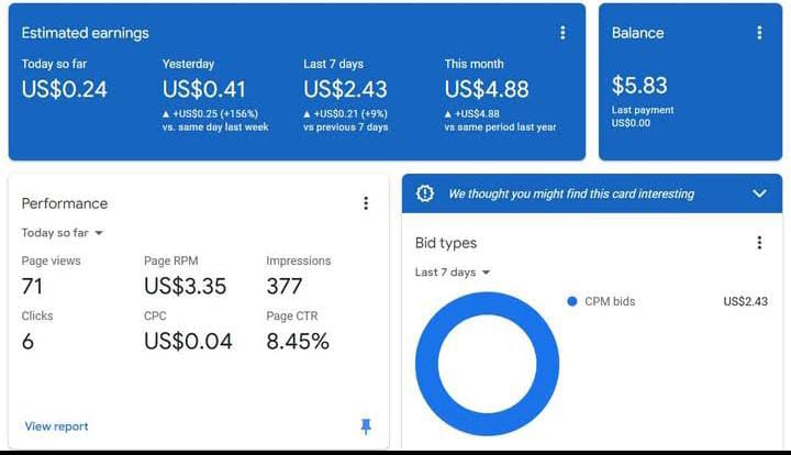 Google Adsense Earning Dashboard