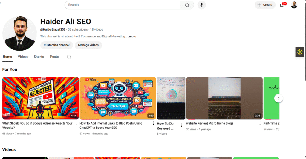 Haider Ali SEO Youtube Channel